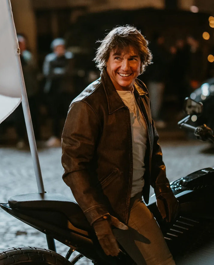 Tom Cruise Paris Olympics 2024 Brown Leather Jacket