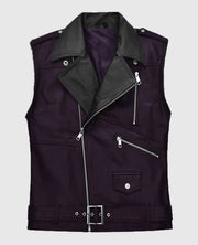  Two-Tone Purple and Black Biker Leather Vest
