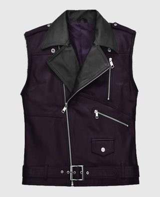  Two-Tone Purple and Black Biker Leather Vest