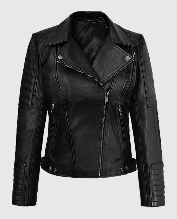 Victoria Justice Black Leather Biker Jacket
