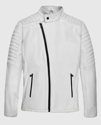 Vin Diesel White Leather Biker Jacket