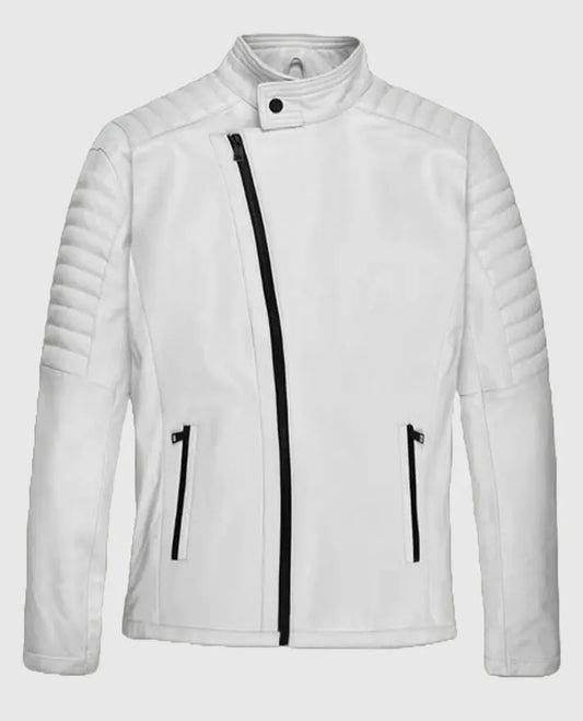 Vin Diesel White Leather Biker Jacket