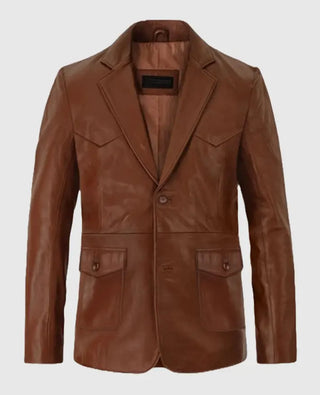  Western Brown Leather Blazer