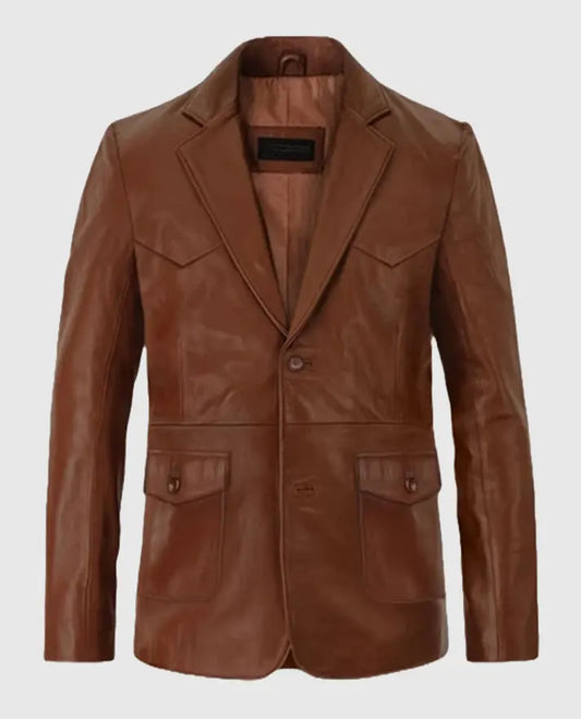  Western Brown Leather Blazer