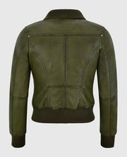 Women's Aviator Olive Aviator Bomber Leather Jacket back