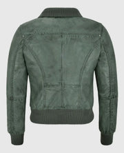 Women's Aviator Grey Bomber Leather Jacket