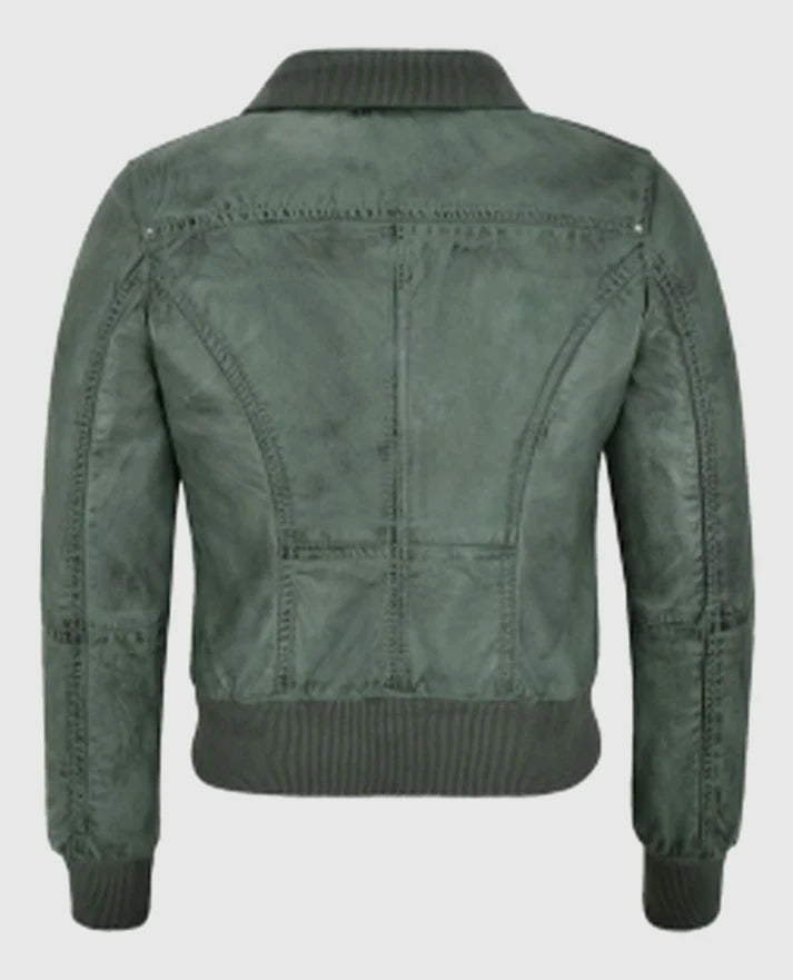 Women's Aviator Grey Bomber Leather Jacket