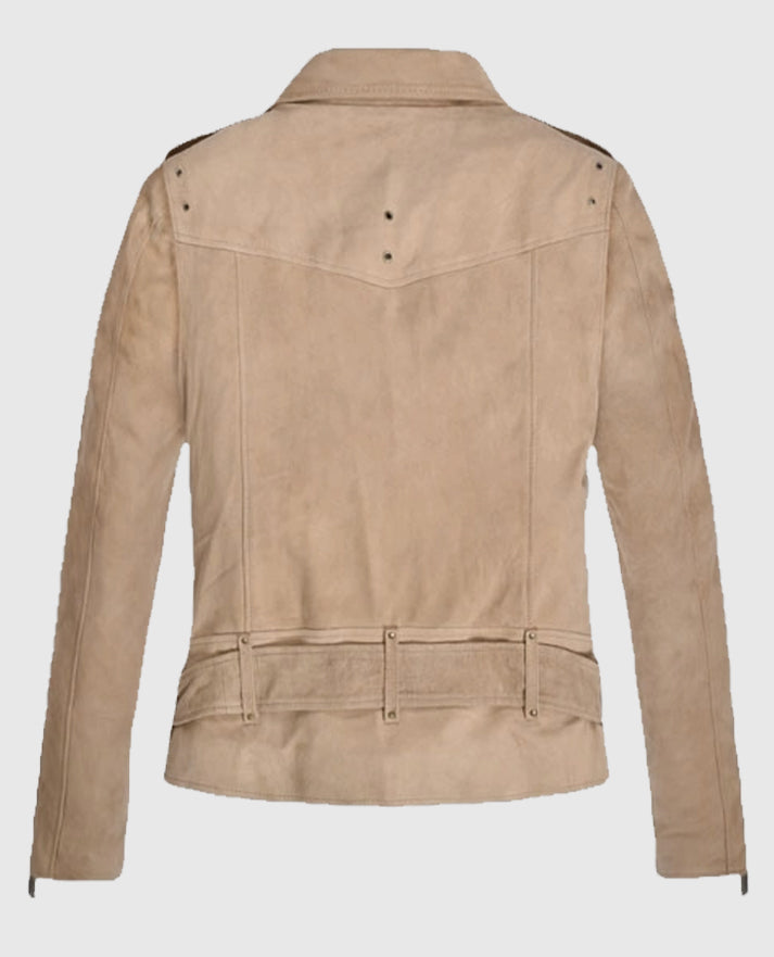 Women's Beige Suede Leather Biker Jacket