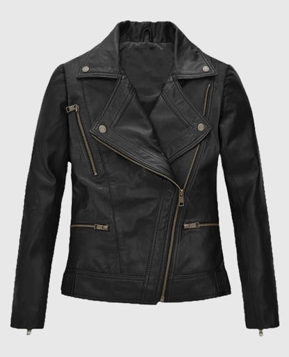 Women's Black Asymmetrical Biker Leather Jacket