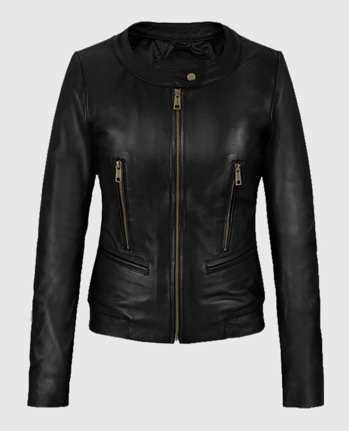Women's Black Cafe Racer Leather Jacket