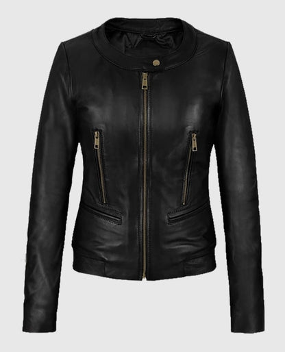 Women's Black Cafe Racer Leather Jacket
