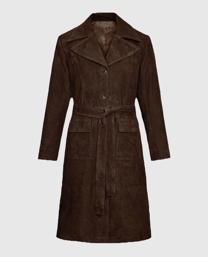 Women's Dark Brown Suede Alpine Leather Long Coat