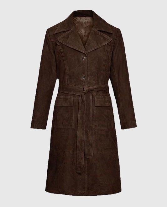 Women's Dark Brown Suede Alpine Leather Long Coat