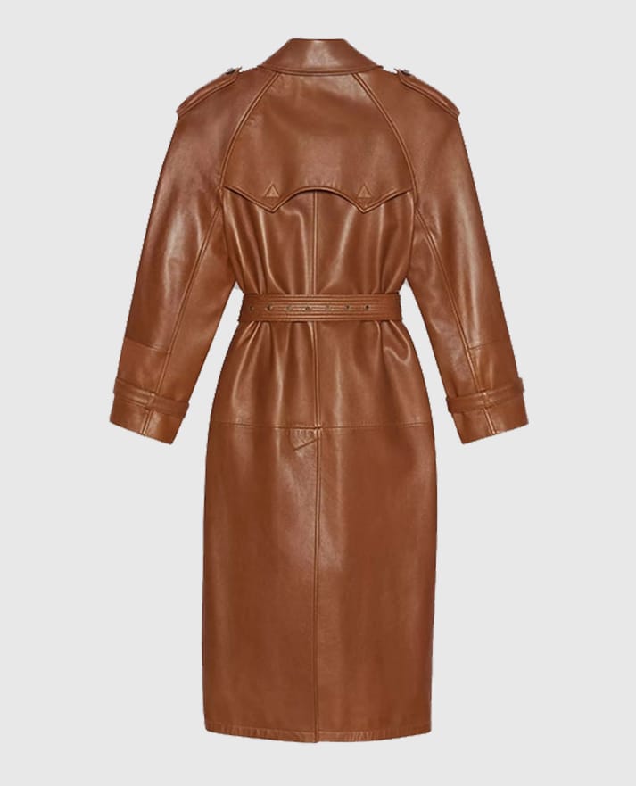 Women's Ivy Brown Leather Long Coat