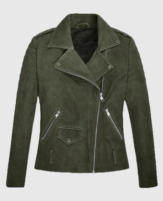 Women's Olive Suede Moto Leather Jacket