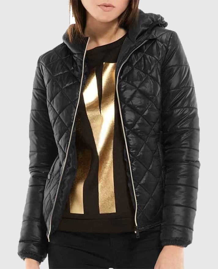 Women's Quilted Black Hooded Jacket