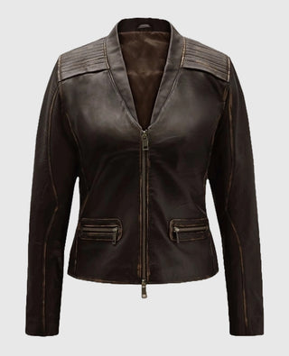 Women's Rubbed Brown Leather Jacket
