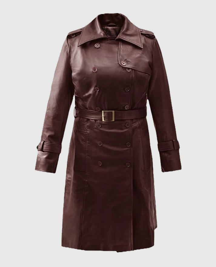 Women's Soft Maroon Wax Halcon Leather Trench Coat