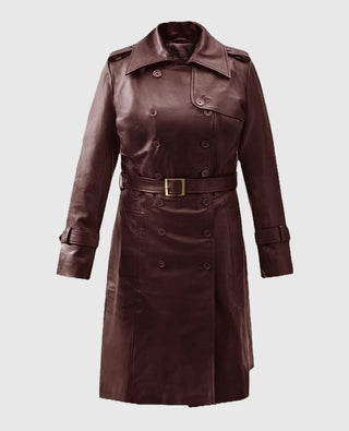 Women's Soft Maroon Wax Halcon Leather Trench Coat