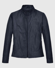 Women's Stand-Up Collar Black Leather Jacket
