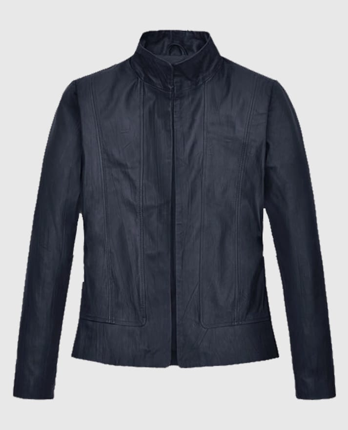 Women's Stand-Up Collar Black Leather Jacket