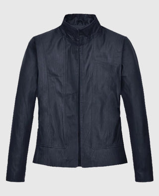 Women's Stand-Up Collar Black Leather Jacket