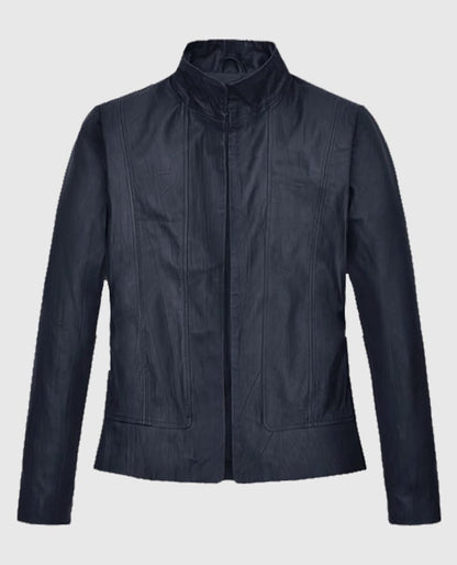 Women's Stand-Up Collar Black Leather Jacket