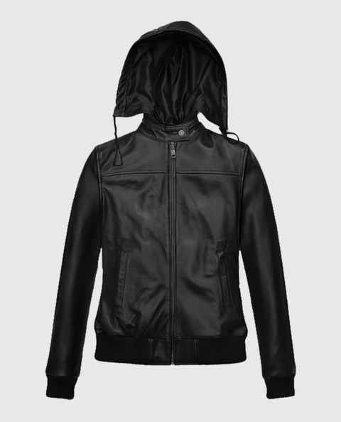 Women's Symphony Detachable Hood Leather Jacket