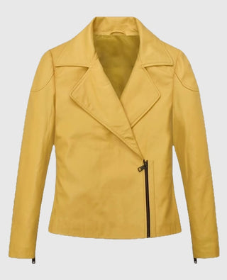 Women's Yellow Leather Moto Jacket