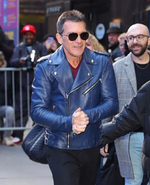 Antonio Banderas Blue Leather Biker Jacket