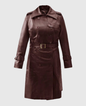 Soft Maroon Wax Halcon Leather Trench Coat