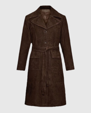 Dark Brown Suede Alpine Leather Long Coat