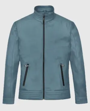 Davin Men’s Blue Leather jacket