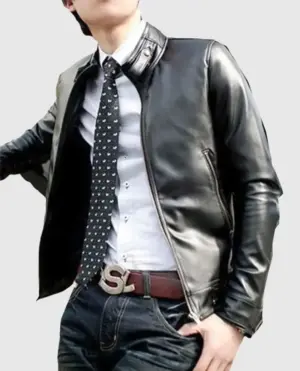 Men's Classic Black Cafe Racer Jacket