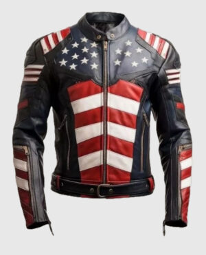 U.S. Mens American Flag Genuine Leather Jacket