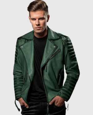 Charles Burnt Green Leather Jacket