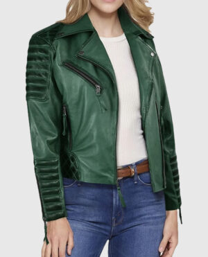 Women's Charlotte Burnt Green Leather Jacket