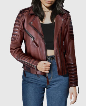 Women's Charlotte Burnt Maroon Leather Jacket