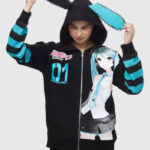 Hatsune Miku Jumbo Print Stripe Girls Hoodie
